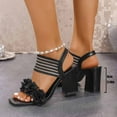 thumbnail image 4 of Floral Sandals For Women Open-Toe Block Heel High Heels Cloth Material Adjustable Ankle Strap Us Size 7.5 Casual Summer Footwear, 4 of 9