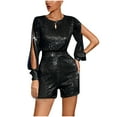 thumbnail image 2 of Miluxas Sequin Rompers for Women Clearance Long Sleeve Jumpsuits Playsuits Sparkle Metallic Party Romper Black 10(XL), 2 of 5