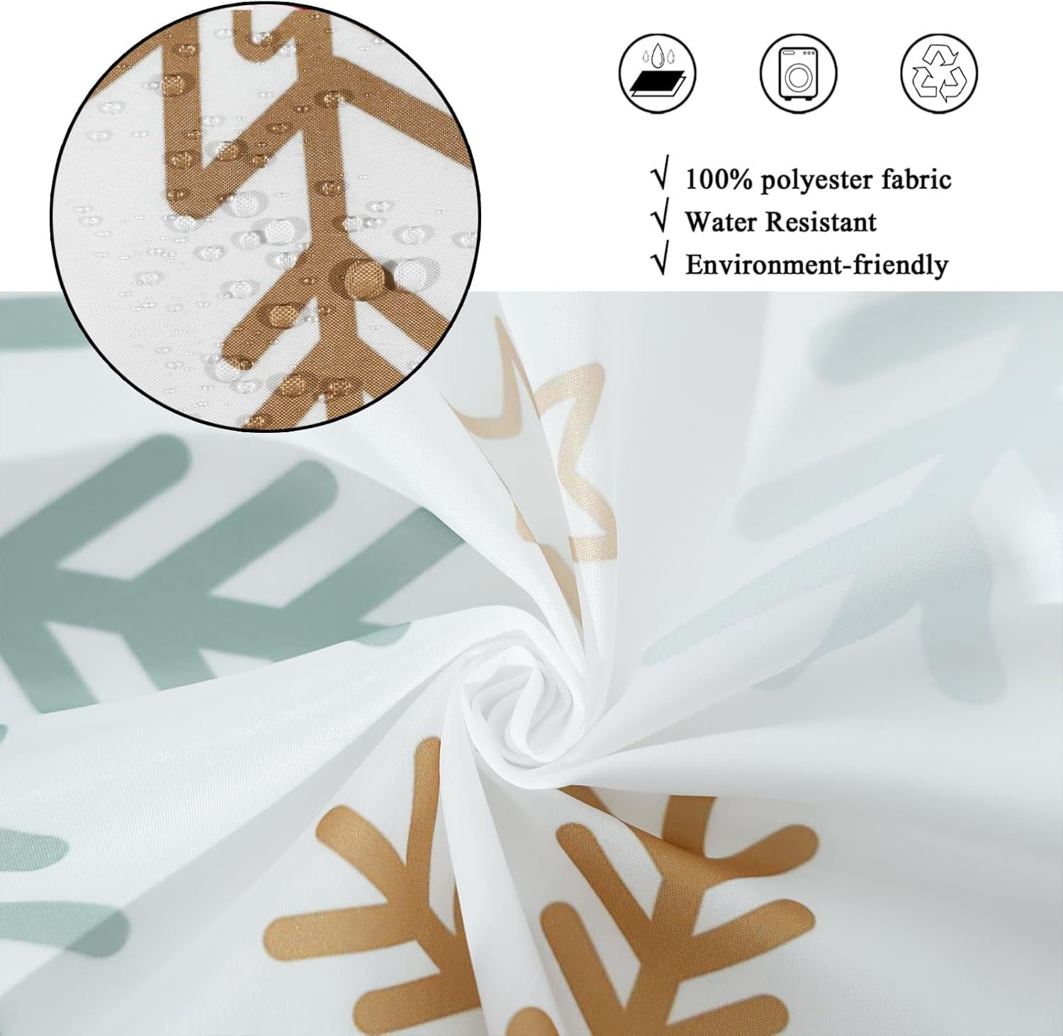 Christmas Shower Curtain, Blue and Brown Xmas Snowflake White Background Winter New Year Holiday Bathroom Curtain Waterproof Fabric Machine Washable with Hooks, 72" Wx84 L