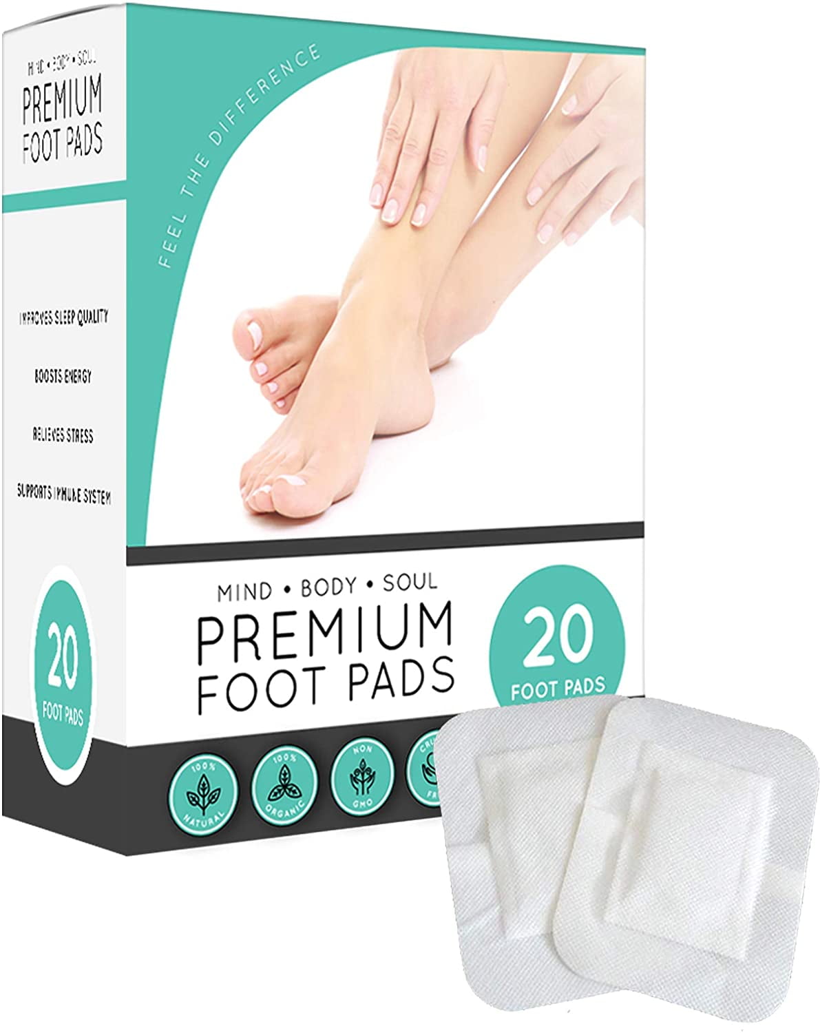 MIND·BODY·SOUL Detox Foot Pads, Organic Cleansing Patches (20 Count)