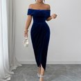 thumbnail image 2 of Laqbezok Women's Off-The-Shoulder Velvet Midi Dress, Sexy Ruched Bodycon Evening Gown, Elegant Asymmetrical Tulip Hem Cocktail Party Wedding Guest Dress, 2 of 5