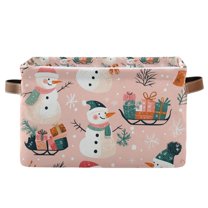 Yayeee Canvas Storage Basket with Handles for Shelves Fabric Bins Closet Organizer, Christmas Snowman