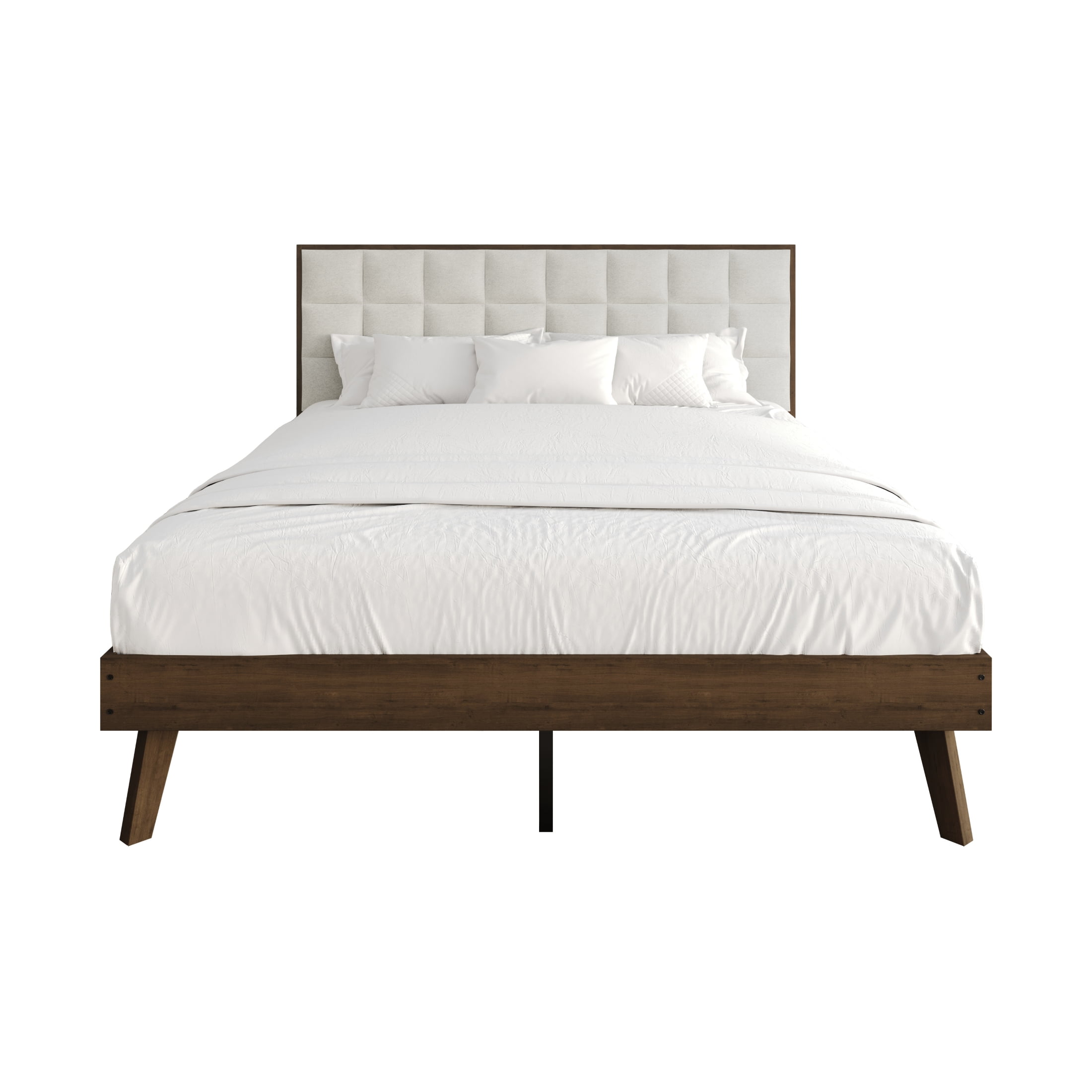 Castle Place Modern Wooden Queen Platform Bed, Walnut