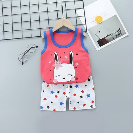 

Clearance! Gallickan Toddler Boys Shorts Set Toddler Kids Baby Boys Girls Fashion Cute Sleeveless Vest Shorts Cartoon Print Casual Suit Sizes 6M-5T