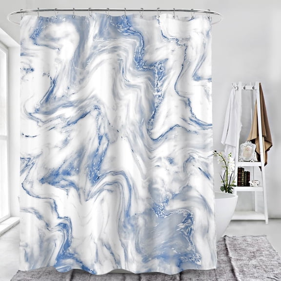 Blue Marble Shower Curtain - 100% Polyester Fabric Shower Curtains for Bathroom, Waterproof & Anti-Rust Grommet (72 x 84 inches,LightBlue)