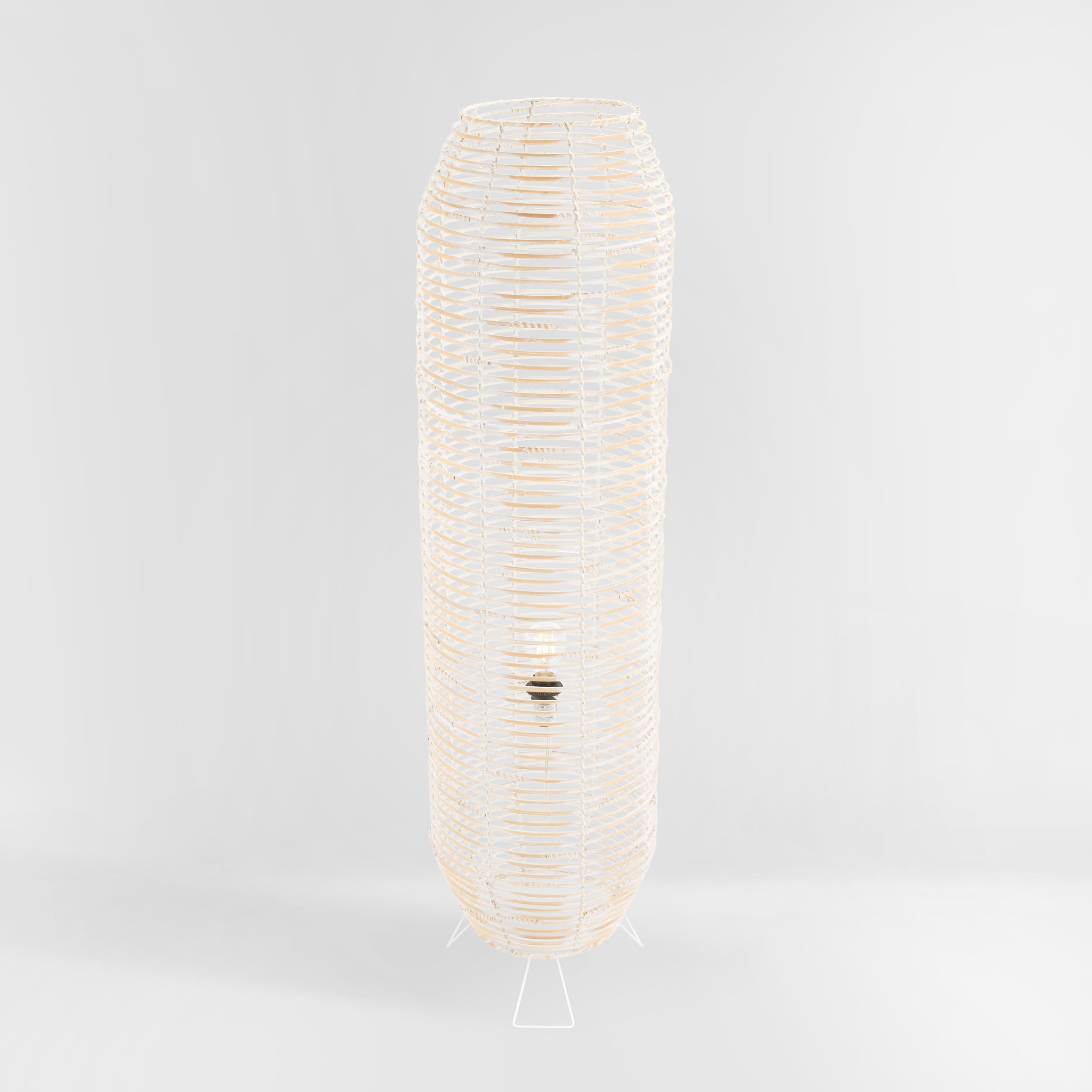 SAFAVIEH Wilde 50 in. Modern White Washed Rattan Floor Lamp with White Washed Shade