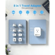 LENCENT European Travel Plug Adapter,International USA to EU outlet adapter with 2 USB 2 Type-C,Foldable Power Plug adapter,8 in 1 usb c wall Charger