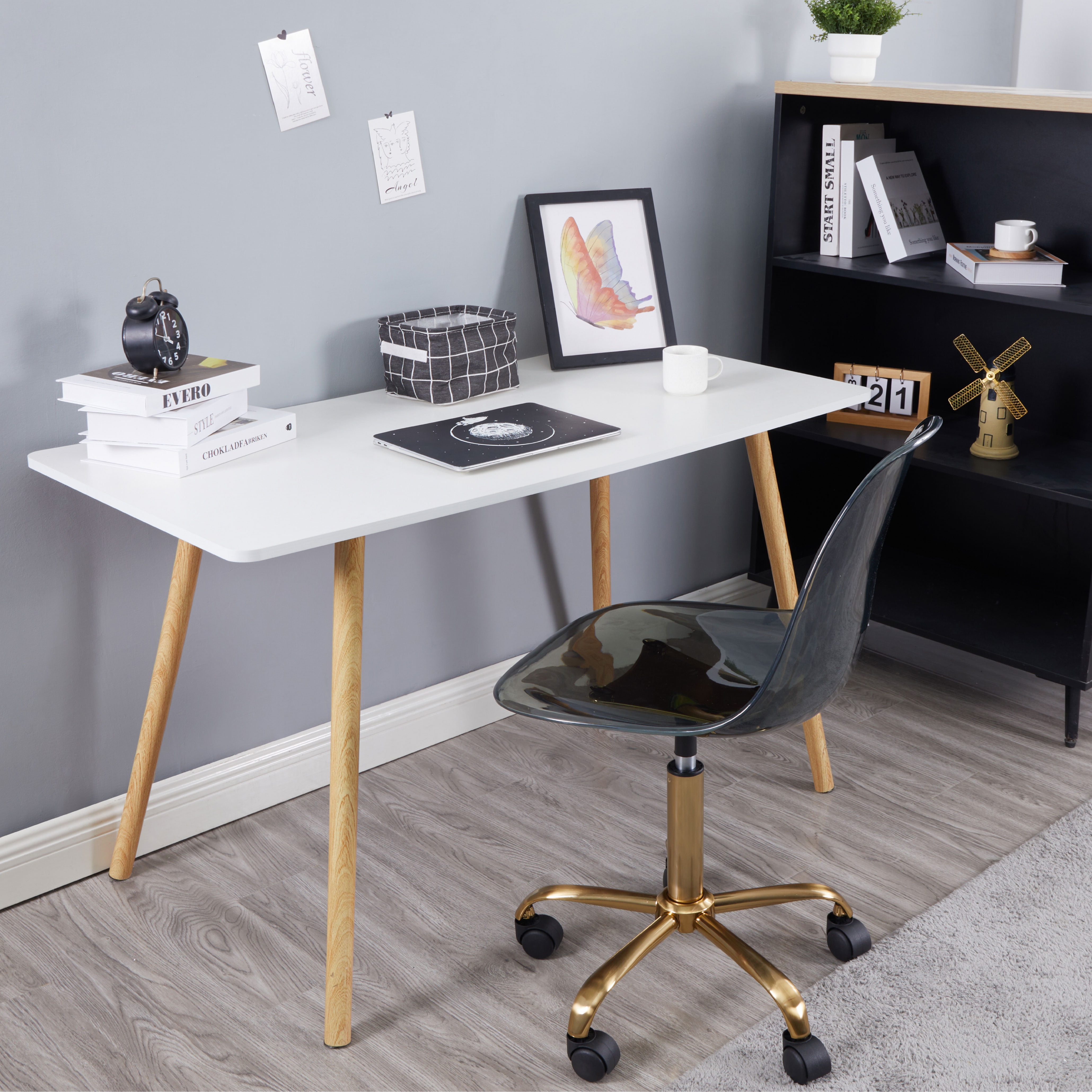 Urban Shop Acrylic Rolling Office Chair, Black, Adjustable Height, Mid Back