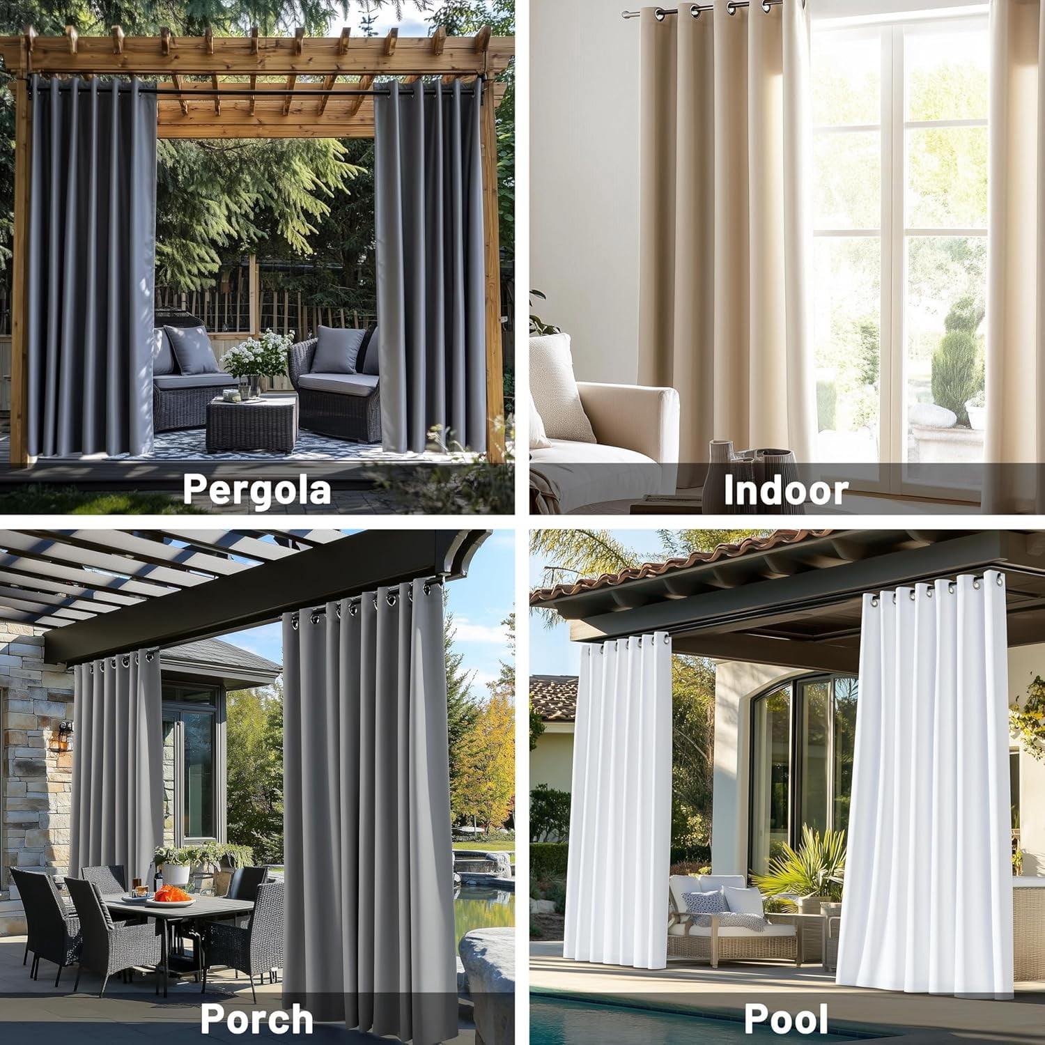 AMGO Brown Outdoor Patio Curtain - Waterproof, 54 W x 108 L inch, 1 Panel - Weatherproof Privacy for Porch, Deck & Backyard