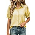thumbnail image 6 of hoksml Women's Gingham Button-Down Shirt, Collared Puff Short-sleeved Blouse with Pocket, Casual Plaid Daily Office Wear Top, 6 of 7