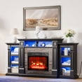 thumbnail image 4 of LGHM 72" Fireplace TV Stand for 75 inch 80 inch TV with Charging Station & LED Lights, Electric Fireplace with Mantel, Farmhouse Entertainment Center with 23" Electric Fireplace, White Brown, 4 of 11
