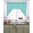 thumbnail image 2 of Teal Aqua Moire Ombre Kitchen Curtains Swag Valance for Windows/Bathroom/Cafe, Water Ripple Stripe Farmhouse Rod Pocket Drape Panel Swag Curtain Valance for Bedroom/Living Room 55''x36'', 2 of 6