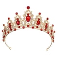 thumbnail image 1 of Tiara de corona de reina de cristal de imitación para mujer, tiaras de diamantes de imitación de princesa, accesorios para el cabello de Cosplay de fiesta de cumpleaños de boda de novia, tono dorado rojo Unique Bargains diademas de moda, 1 of 7