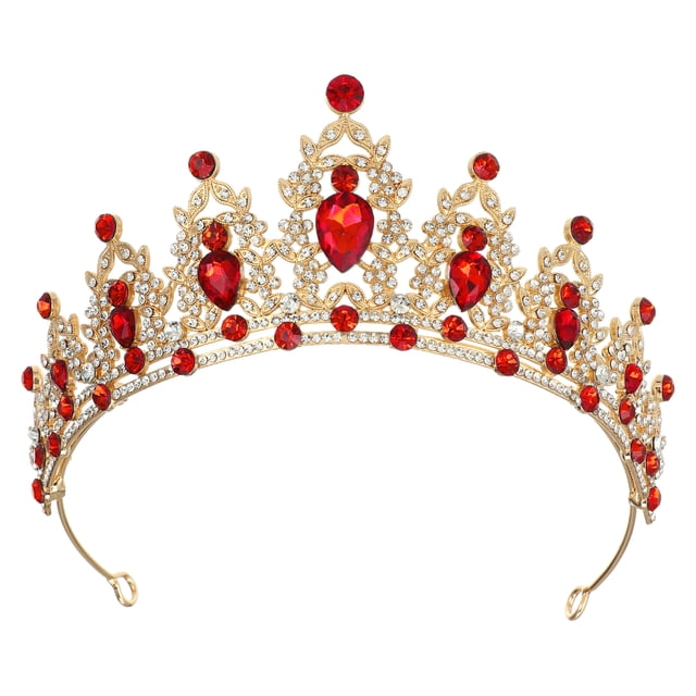 Tiara de corona de reina de cristal de imitación para mujer, tiaras de diamantes de imitación de princesa, accesorios para el cabello de Cosplay de fiesta de cumpleaños de boda de novia, tono dorado rojo Unique Bargains diademas de moda