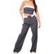 thumbnail image 3 of Conjunto De Top Corto Sin Mangas Y Pantalones Anchos Conjuntos de salón de 2 piezas para mujer, tops de cuerpo entero con hombros descubiertos, atuendos informales para el verano Cgtredaw Gris Xl para Mujer, 3 of 7