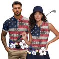 thumbnail image 2 of Aplkyhs Matching Couple Tennis Shirts American Flag Flower Couple Golf Matching Outfits 4-Way Stretch Golf Shirts for Men Quarter Zip Golf Accessories for Men for Outdoor Sports, 2 of 6