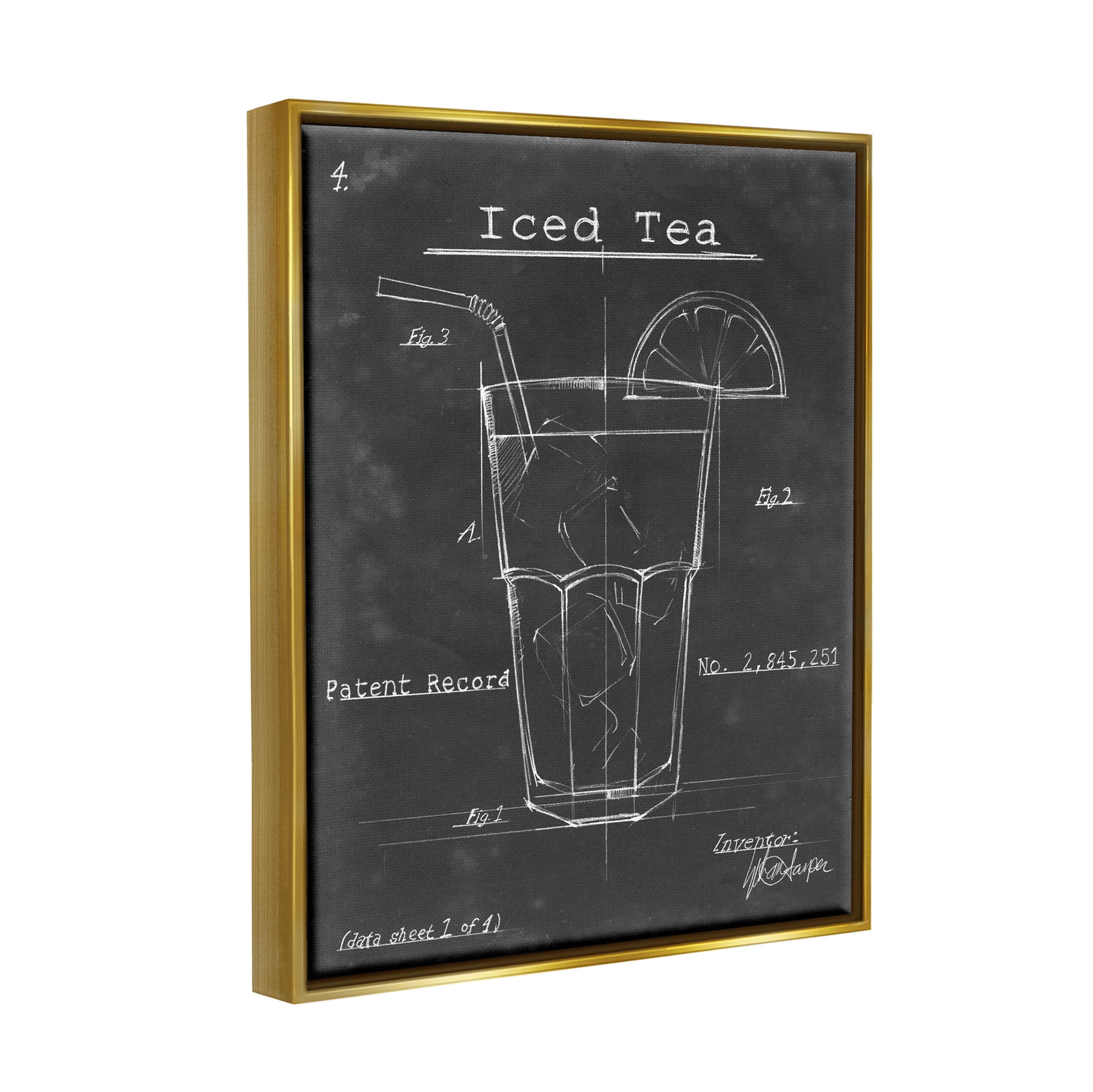 Stupell Industries Iced Tea Patent Diagram Beverage Graphic Art Metallic Gold Floating Framed Canvas Print Wall Art, Design by Ethan Harper