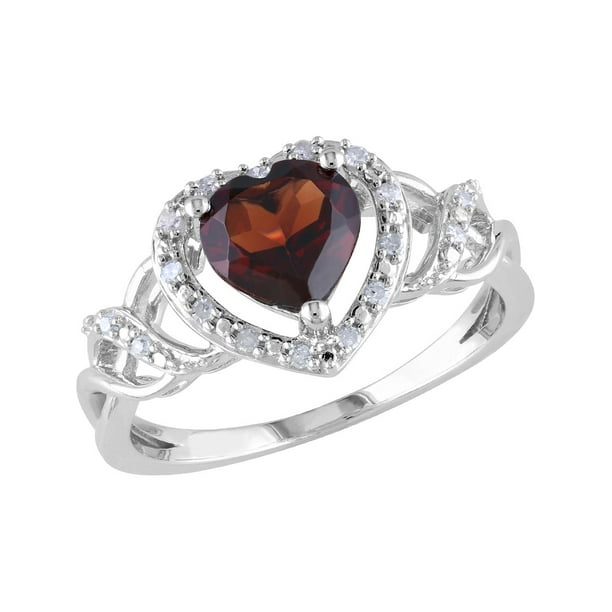Gem And Harmony - Garnet Heart Ring 1.50 Carats (Ctw) in Sterling ...