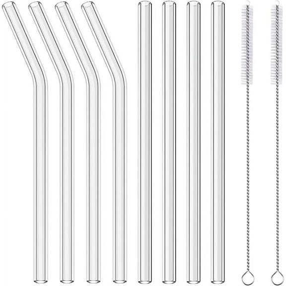 Tutuviw Reusable Glass Straws,Clear Glass Boba Straws,Smoothie Straws for Bubble Tea, Milkshakes, Popping Tapioca Pearls(4 Straight   4 Bent 2 Cleaning Brushes)
