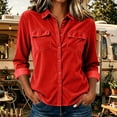 thumbnail image 3 of Dvprdro Womens Corduroy Shirt Button Down Collared Long Sleeve with Pockets Solid Casual Fall Tops, 3 of 8