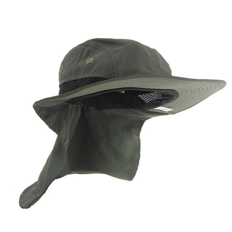 KLZO Mens Fishing Hat with Neck Flap for Men，Sun Hat with Wide Brim for  Hiking Safari Hat with Neck Cover for Outdoor Sun Protection Fisherman Hat  - Army Green 
