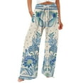 thumbnail image 2 of Women's Casual Pants Women'S Boho Wide Leg Palazzo Pants Womens Cotton Casual Loose Pants Comfy Work Pants With Long Casual Wide Leg,Blue Women's Casual Pants M, 2 of 5