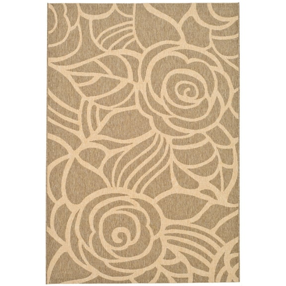 SAFAVIEH Courtyard Chester Floral Indoor/Outdoor Area Rug, 6'7" x 9'6", Coffee/Sand