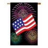 Two Group - US Fireworks Americana - Seasonal Fourth of July Applique Decorative Vertical House Flag 28" x 40"