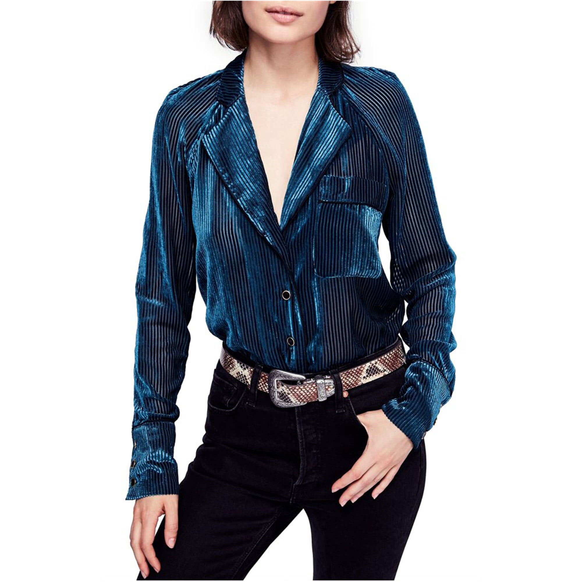 Free People Womens Velvet Button Down 