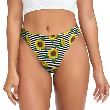 Thongs for Women - sunflower black white striped No Show Seamless Womens Thongs Underwear  Stretch G String Thongs for Women  Ladies Breathable Kawaii Thong Bikini Panties Briefs
