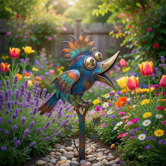 Garden Bird Decor, Metal Yard Art, Outdoor Garden Stake Funny Bird Ornament Floor Insert For Lawn Plant Lover Gift