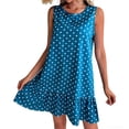 thumbnail image 4 of Makaor Ruffle Dresses for Women A Line Peplum Mini Dresses Plus Size Sleeveless Dress Polka Dot Crew Neck Lounge Dress Blue 2XL, 4 of 5