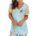 thumbnail image 3 of ICHUANYI Clearance Women's Fashion Printing Casual V-neck Short Sleeve Loose T-shirt Tops(Light Blue, S) ICHUANYI WER2023081008140, 3 of 4