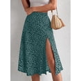 thumbnail image 5 of Women'S Summer High Waisted Flowy Slit Midi Skirts Casual Boho Floral Beach Skirt Green XXL, 5 of 8