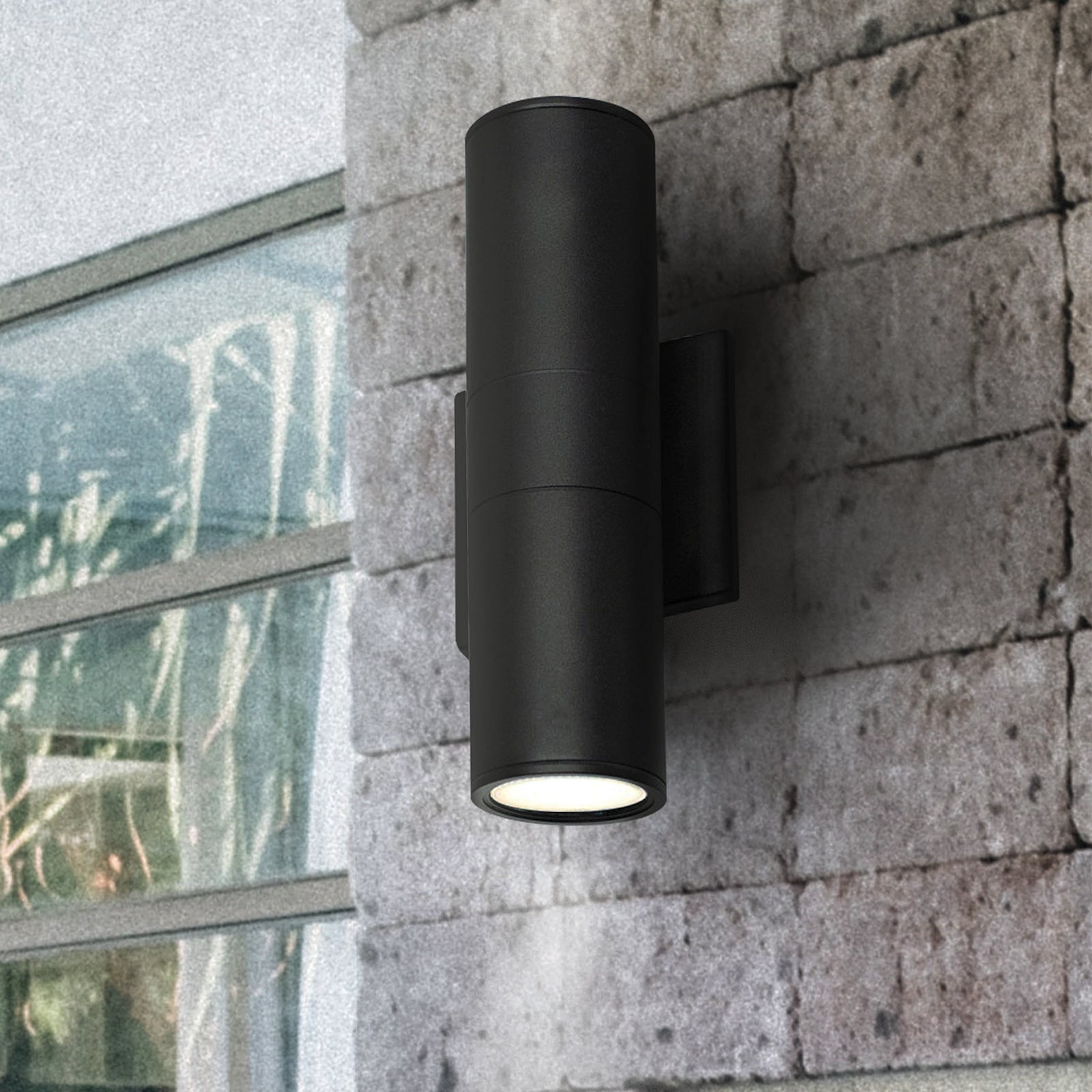 MW Lighting 12" Up-Down LED Cylinder Light Fixture,  Aluminum Black Finish Outdoor Waterproof Lamp