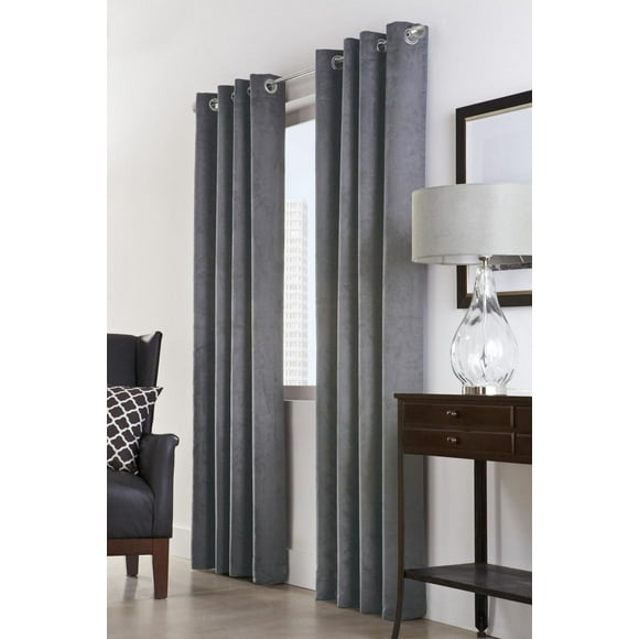 Loft Living Nova Woven Faux Suede Grommet Single Curtain Panel Room Darkening 54" x 95" in Dark Grey