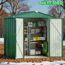 8'x6' Outdoor Storage Shed, Lofka Metal Garden Shed with Double Lockable Doors for Outdoor Storage, Green