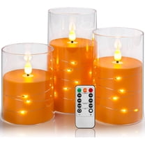 BAO Flickering Flameless Candles with Remote,Acrylic LED Candles with Embedded Star String,Battery Operated Candle, for Home and Holiday Decoration Set of 3(Orange)