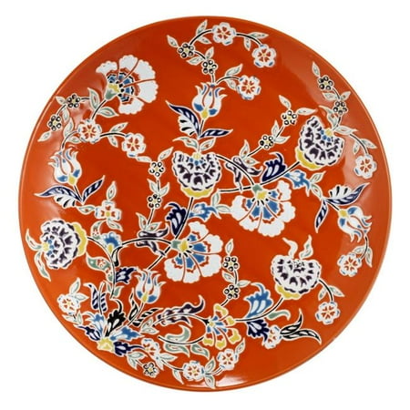 Benzara BM180991 Round Ceramic Decorative Plate with Elegant Motif, Multi Color