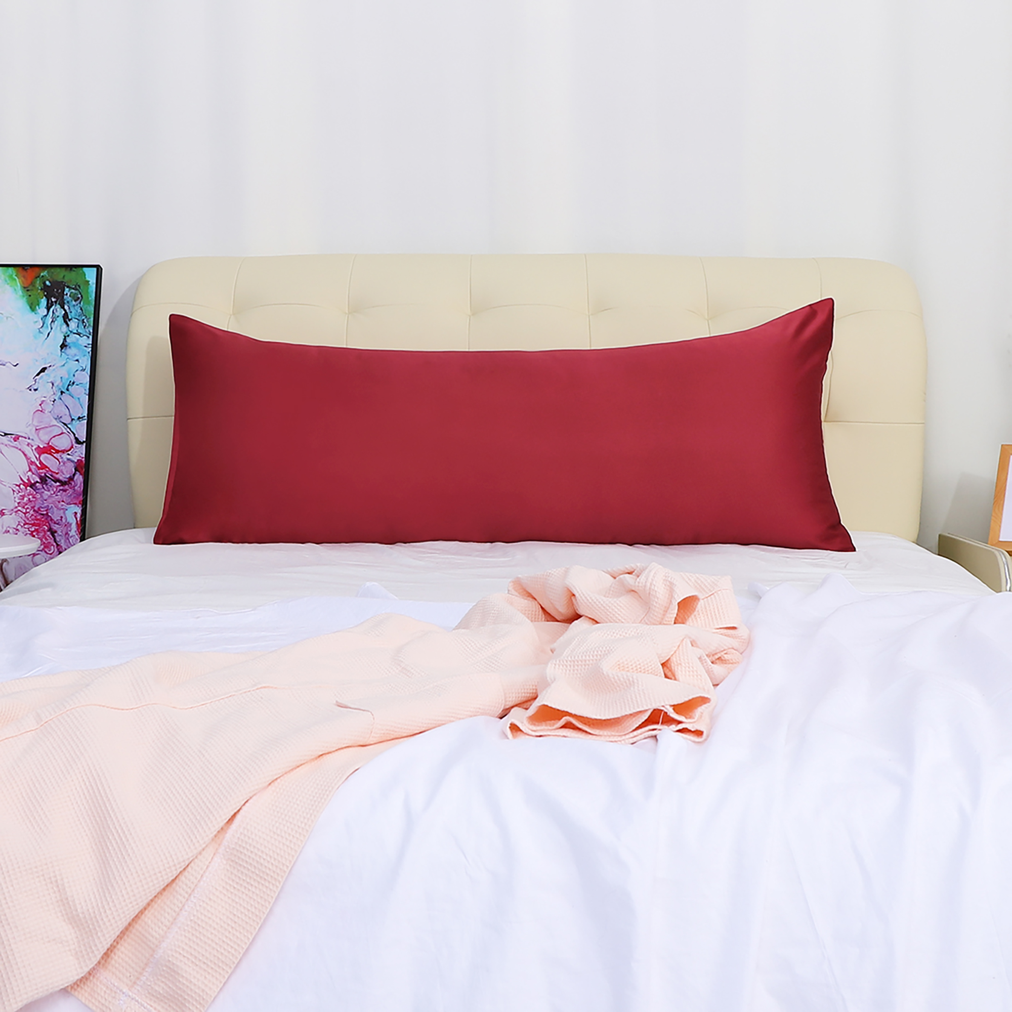 Satin Pillow Case 20x48inch, Luxury, Cooling, Antiwrinkle Silky Long