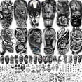 thumbnail image 1 of TASROI 61 hojas realistas de calavera, tigre, lobo, león, tatuajes temporales para mujeres, hombres, manga del brazo, tatuajes temporales 3D de Halloween, adultos, brújula, flor de rosa negra, tatuaje, 1 of 5
