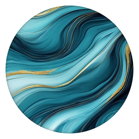 Blue and Gold Marble Shimmer Waves Pattern Round Fitted Tablecloth with Elastic Edge,Dining Table Cover Waterproof,Outdoor Round Tablecloth for Camping,Dining,Indoor and Outdoor