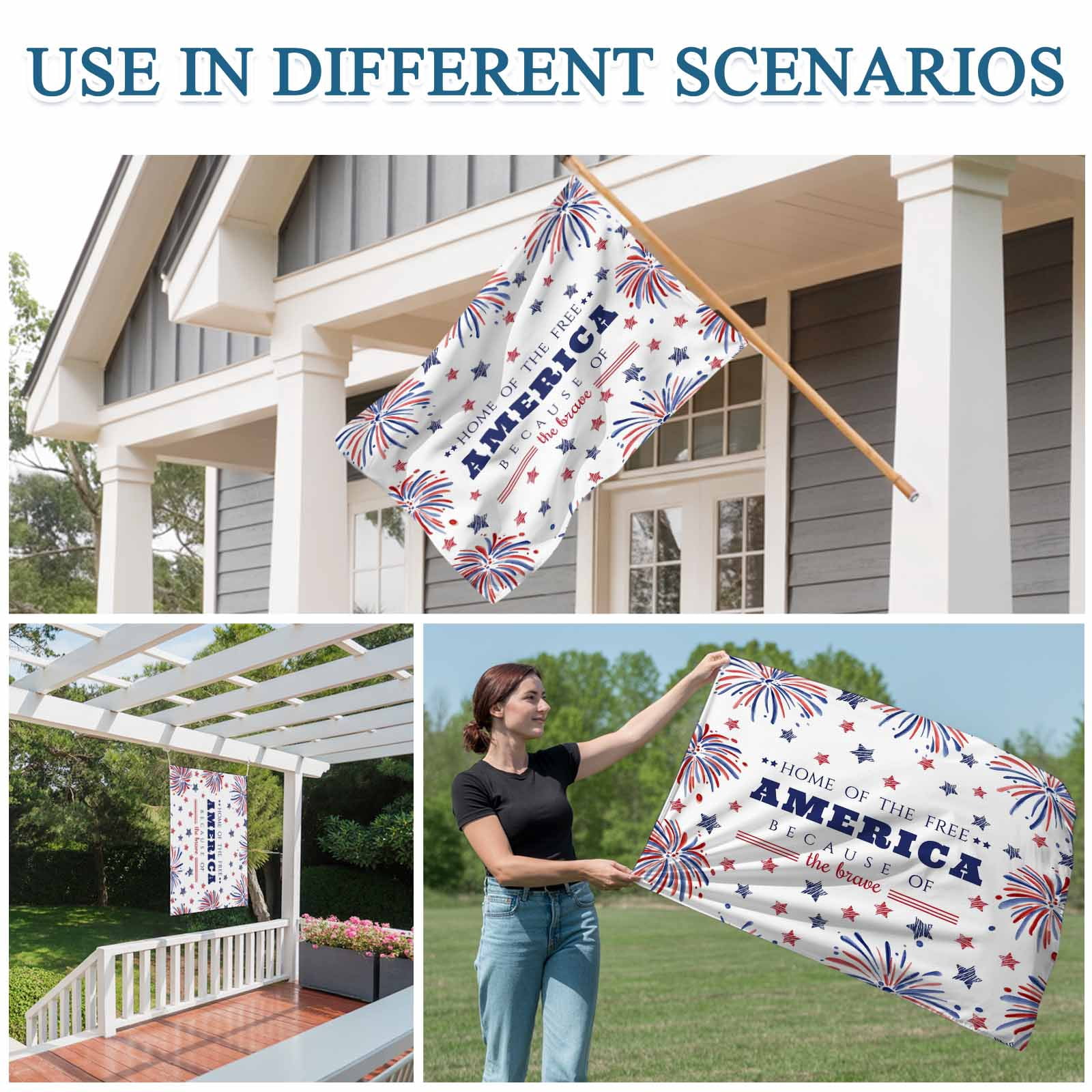 4th of July Flags for Outside 3x5 ft Patriotic Stars Fireworks Outdoor Flags Double Sided Grommets House Banner Free USA Flag Patio Yard Flag for Outdoor Party Porch Independence Day Decor