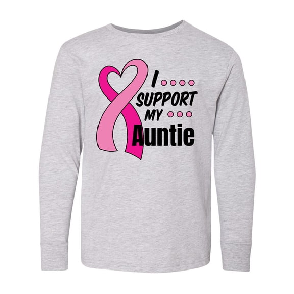 Inktastic Breast Cancer Awareness I Support My Auntie with Pink Ribbon Long Sleeve Youth T-Shirt