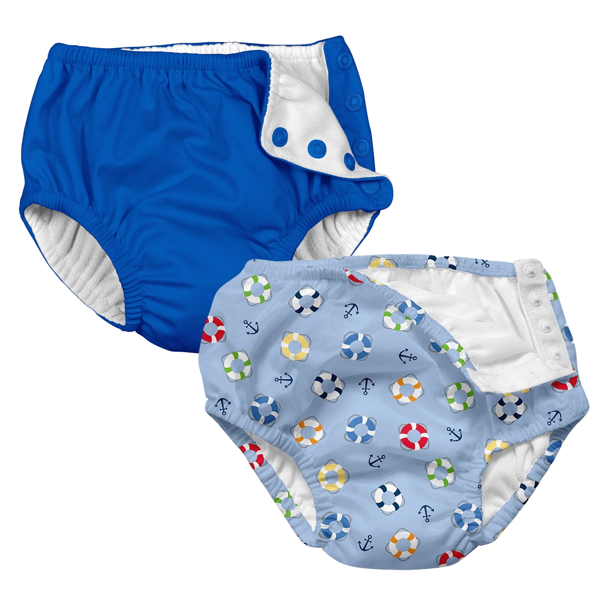 i play Baby and Toddler Snap Reusable Swim Diaper Royal Blue and Nautical Lifesaver 2 Pack