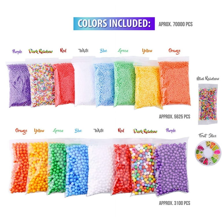 Slime Foam Beads Floam Balls 18 Pack Pastel Microfoam Beads Kit 0.1-0.14  inch (90,000 Pcs) Micro Colors Rainbow Fruit Beads Craft Add ins DIY Kids  Ingredients Flote Microbeads Sprinkle 
