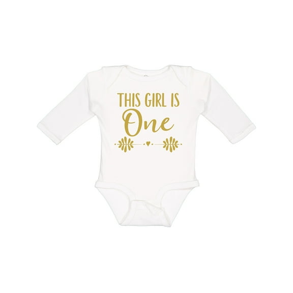 Inktastic 1st Birthday Gold Lettering 1 Year Old Girls Long Sleeve Baby Bodysuit