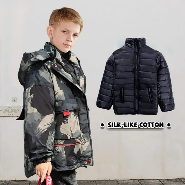 Boys Wind-Waterproof 3 in 1 Thicken Camouflage Jacket - Kids Outdoor Hooded  Coat, Children Detachable Inner Jacket 