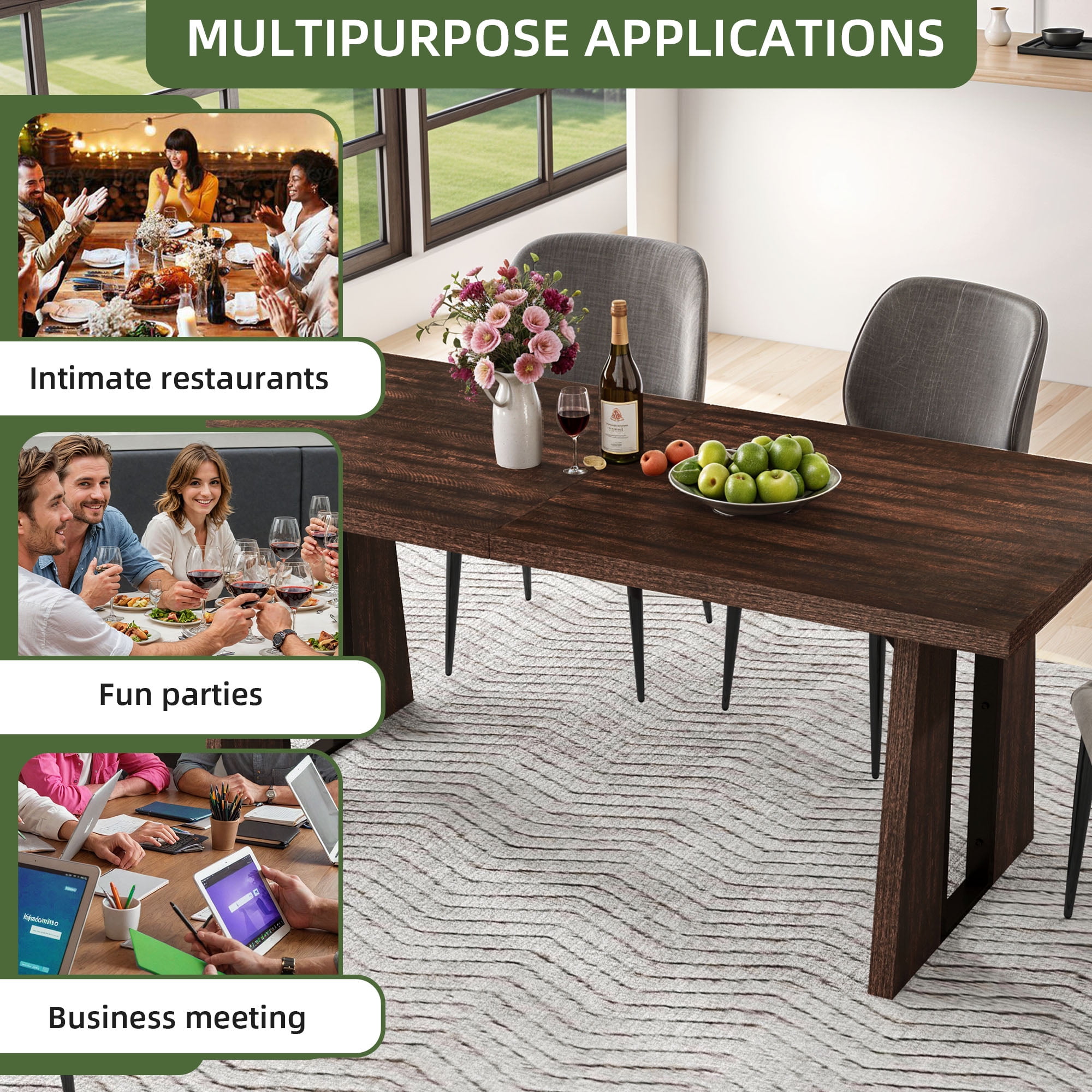 Uforic 70" Wood Dining Table for 6-8 Person, Farmhouse Rectangle Dining Table withHeavy Duty Leg, Kitchen Table for Gathering, Kitchen, Dining Living Room, Brown