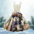 thumbnail image 2 of Women's Christmas Print Casual Fashion Round Neck Mid-Length Dress with Vintage Style for Holiday Parties and Casual Outings,Beige,M, 2 of 4